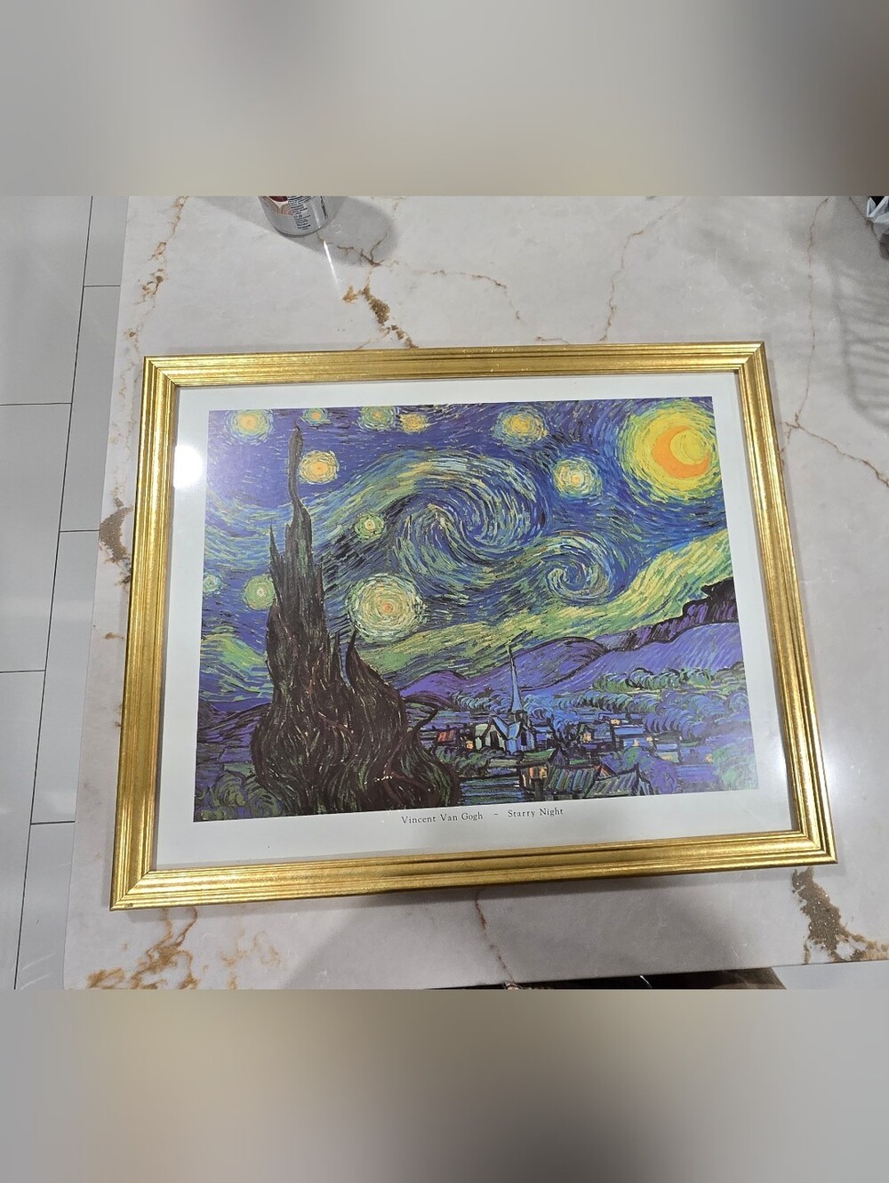 Gold Framed Starry Night Art Print in Blue and Yellow - Classic Wall Art